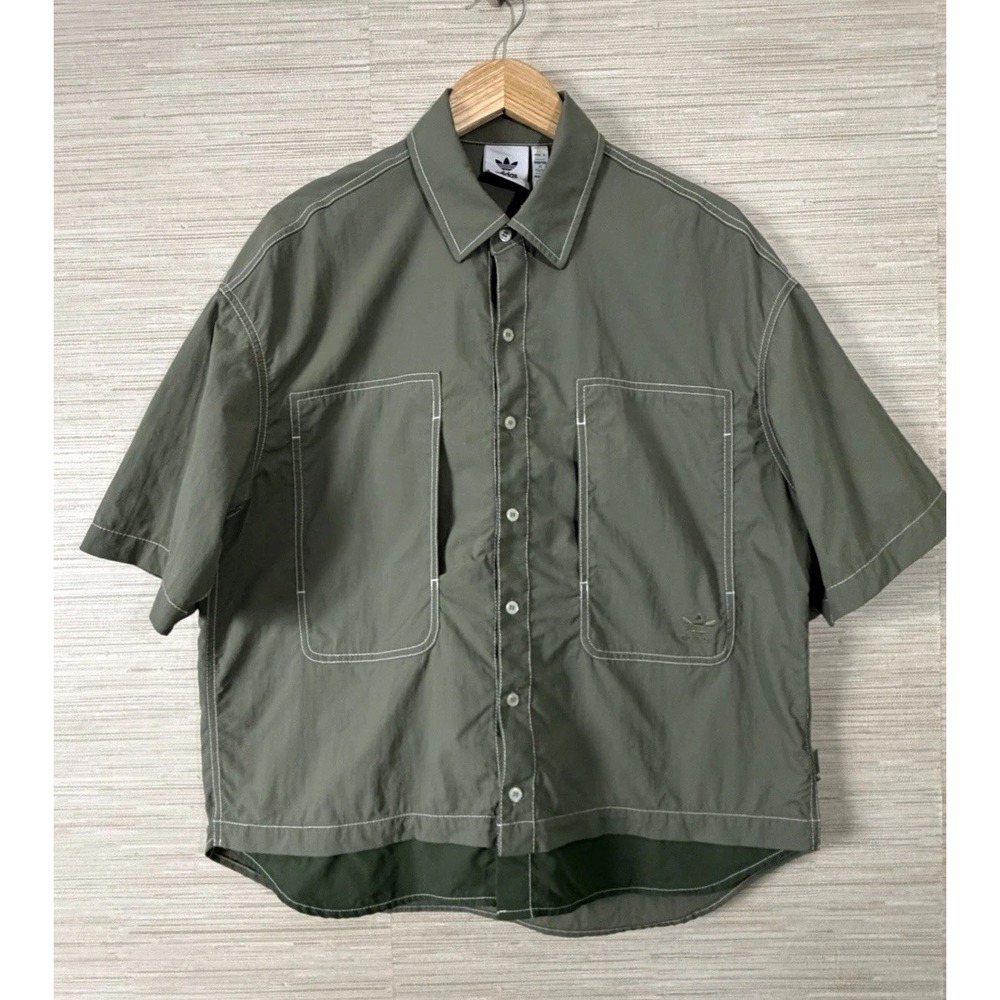Adidas Originals Utility Shirt L Olive Green Oversized Boxy Workwear Trefoil